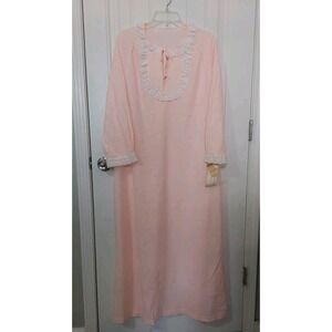 NEW Vintage Night Gown KOMAR Sz Large Pink Long Sleeve Lace Edwardian Victorian